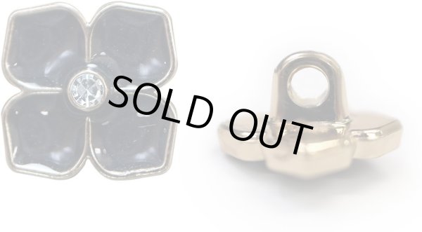 画像1: ラインストーン 花型ボタン 足つき 【ブラック】 黒 モチーフ ボタン 飾りボタン フラワー かわいい 5個入り 【11.5mm】 ボタンマート B-721 (1)