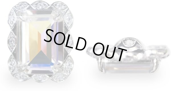 画像1: ラインストーンボタン ビジュー 飾り 19×16mm 【オーロラ】 3個入 大きめ アクセサリーパーツ 宝石 チャーム クリスタルAB 長方形 足つき アンティーク レトロ ガラス メタル ビーズ ハンドメイド 手芸 ボタンマート B-736 (1)