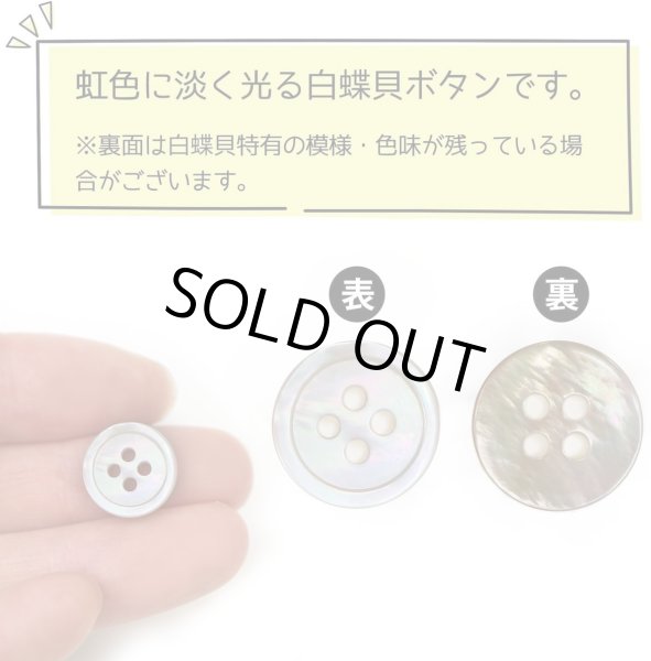 画像3: 白蝶貝 四つ穴ボタン シェルボタン 貝ボタン 貝製 片面 白 ホワイト ボタン 8個入り 【12.5mm】 ボタンマート B-769 (3)