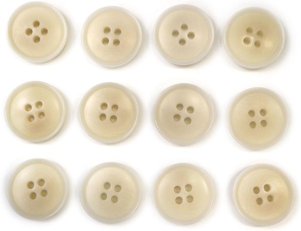 画像1: ナットボタン 四つ穴ボタン 【ホワイト】 白 フチ薄 スーツボタン ベーシック ウッド ボタン 12個入り 【18mm】 ボタンマート B-790 (1)