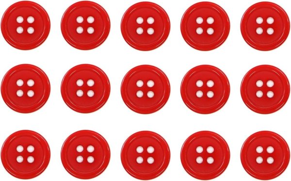 画像1: 四つ穴ボタン 【レッド】 赤 ツヤあり カラー ボタン シャツボタン 15個入り 【15mm】 ボタンマート B-830 (1)